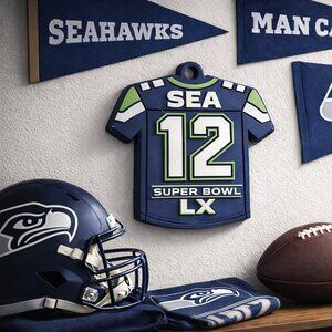 Seahawks #12 Super Bowl LX Jersey 11" Wall Decor | 3D Printed Fan Gift